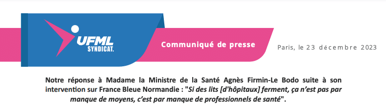 Notre réponse à Madame la Ministre de la Santé Agnès Firmin-Le Bodo suite à son intervent ion sur France Bleue Normandie : 