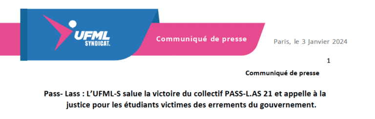 Pass-Lass&nbsp;: L’UFML-S salue la victoire du collectif PASS-L.AS 21 et appelle à la justice pour les étudiants victimes des errements du gouvernement.